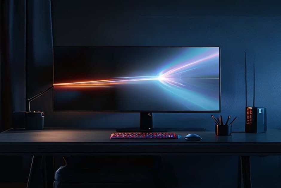 A sleek 1000Hz monitor setup in a dark gaming room.
