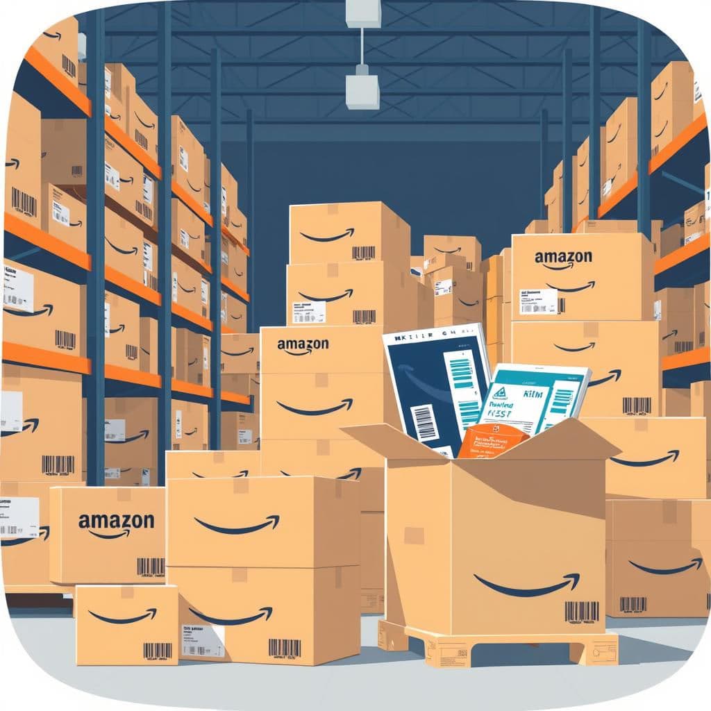 Amazon packages in a warehouse