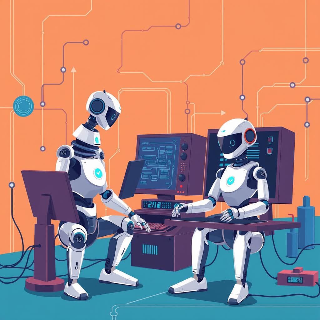 robots and computers in a futuristic setting