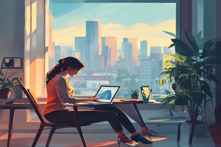 woman working on laptop in a quiet room