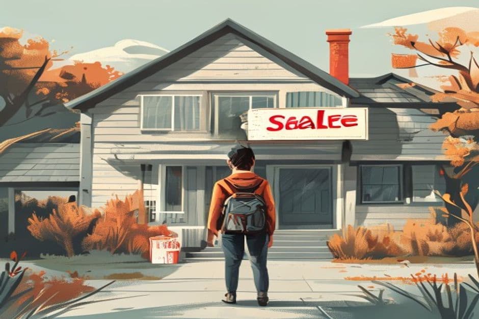 person in front of a house for sale