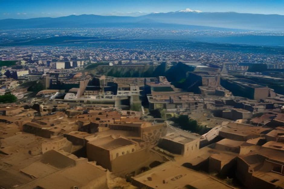 satellite image of Pompeii with a modern cityscape